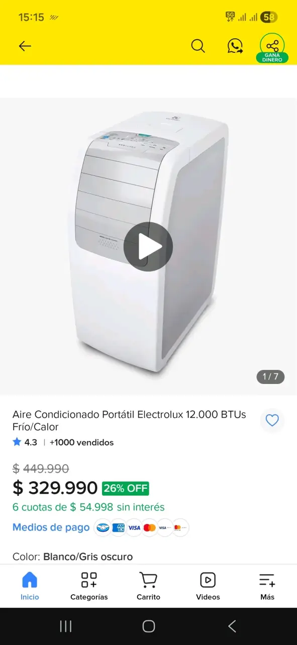 Aire acondicionado portátil Electrolux 12000 BTU - 5