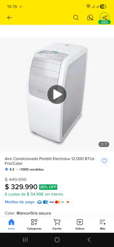 Aire acondicionado portátil Electrolux 12000 BTU - miniatura 5