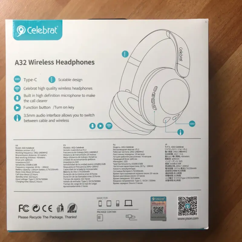 Audífonos Bluetooth Celebrat A32 con Extra Bass - 3