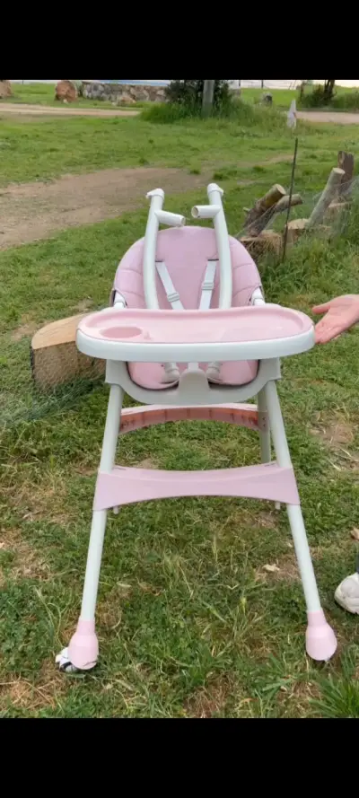 Silla de comer para bebé rosa ajustable - miniatura 1