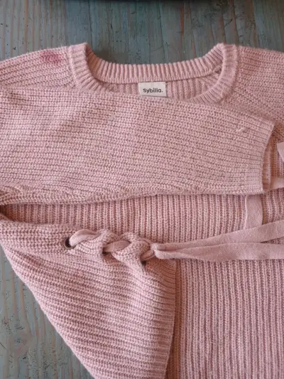 Suéter rosado de punto Sybilla con detalle de lazo - miniatura 3