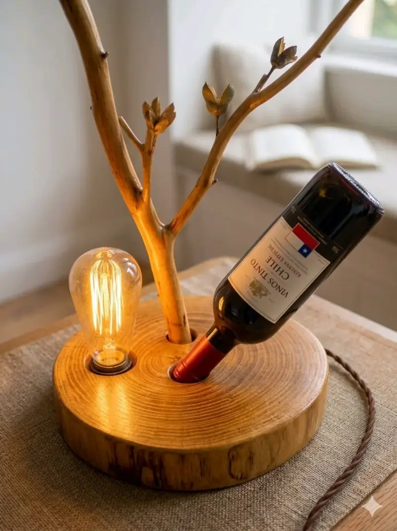 Lámpara decorativa de madera con soporte para bote