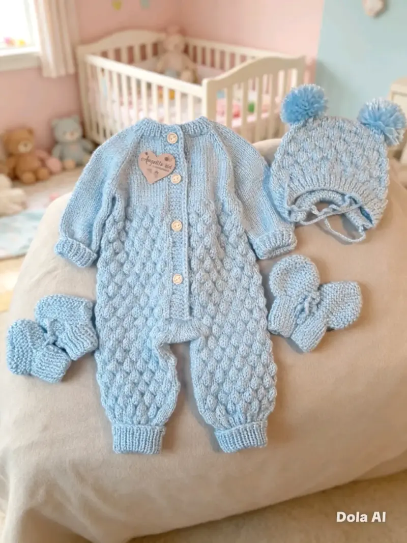 Conjunto de ropa tejida para bebé en tonos azules - 4