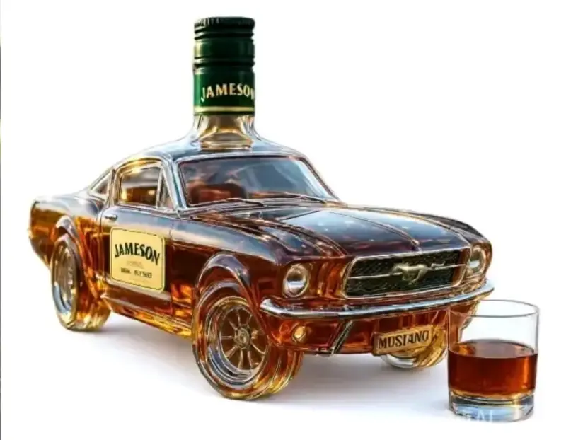 Botella de whisky Jameson en forma de auto Mustang