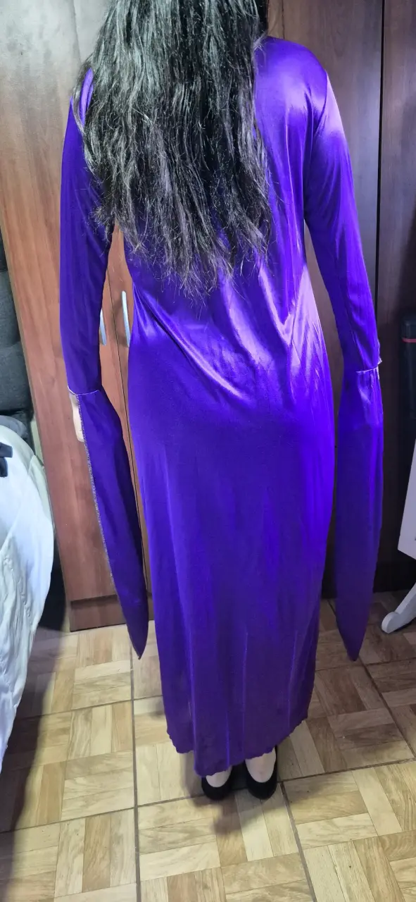 Vestido largo morado y fucsia con mangas largas - 2