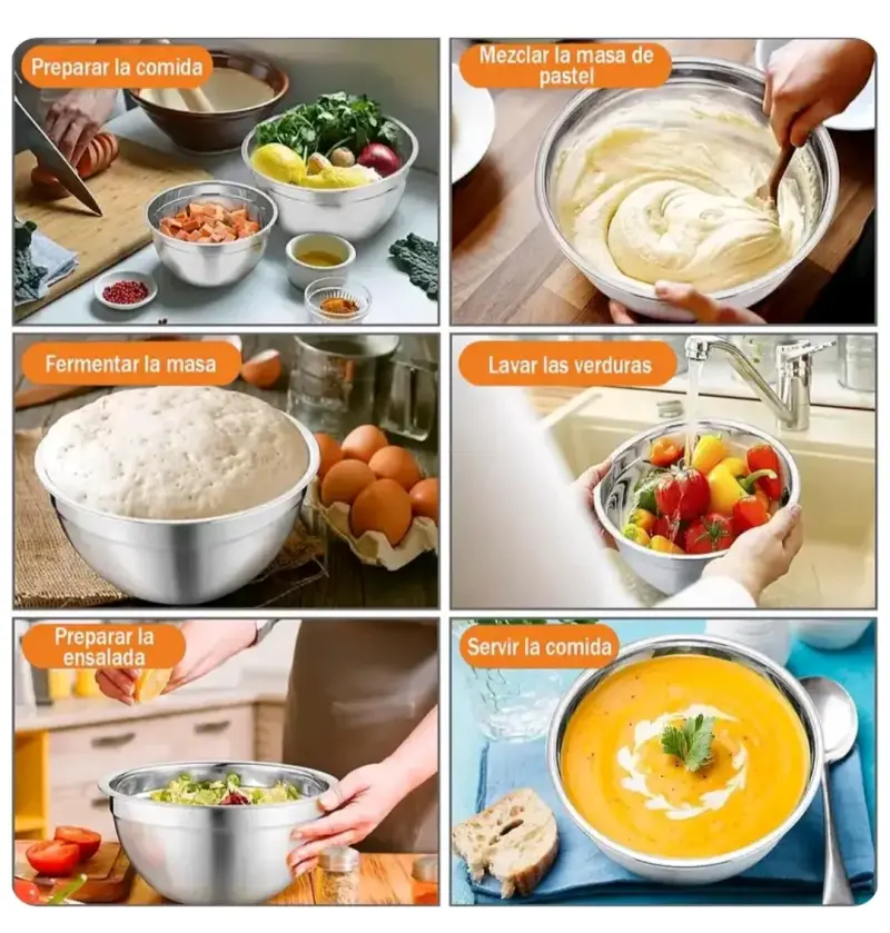 Set de 3 bowls de acero inoxidable con tapas - 3