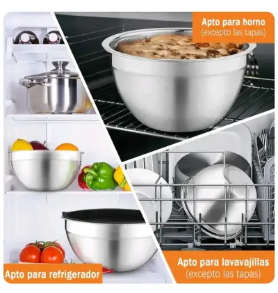 Set de 3 bowls de acero inoxidable con tapas - miniatura 4