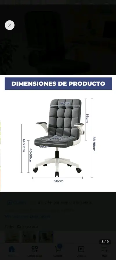 Silla de Oficina Ergonómica Gris Oscuro - miniatura 1