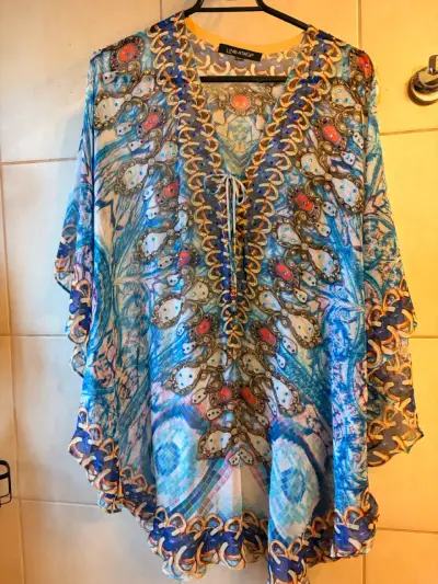 Túnica de playa estampada Lineatre azul talla S-M - miniatura 1