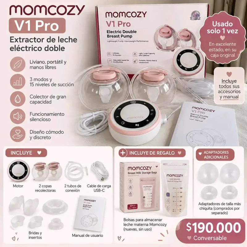 Extractor de Leche Eléctrico Doble Momcozy V1 Pro - 2