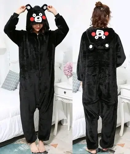 Pijama enterito de oso negro con capucha - 1