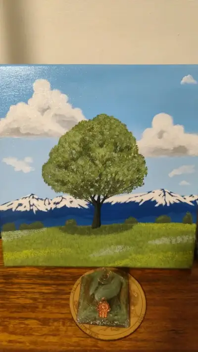 Cuadro de paisaje con árbol y montañas - miniatura 4