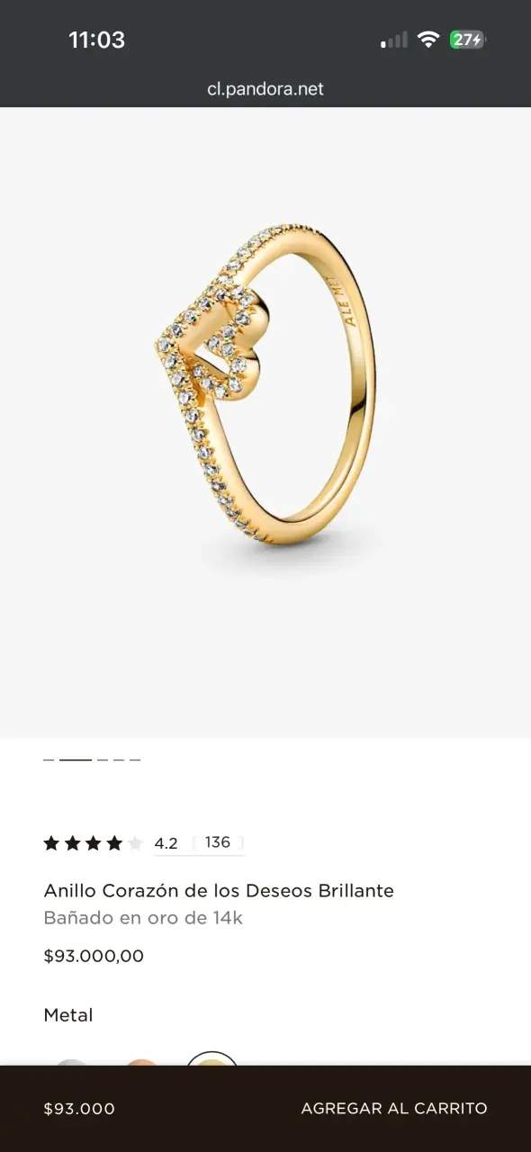 Anillo de corazón dorado Pandora - 5