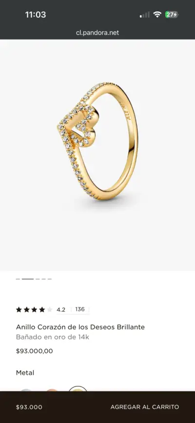Anillo de corazón dorado Pandora - miniatura 5