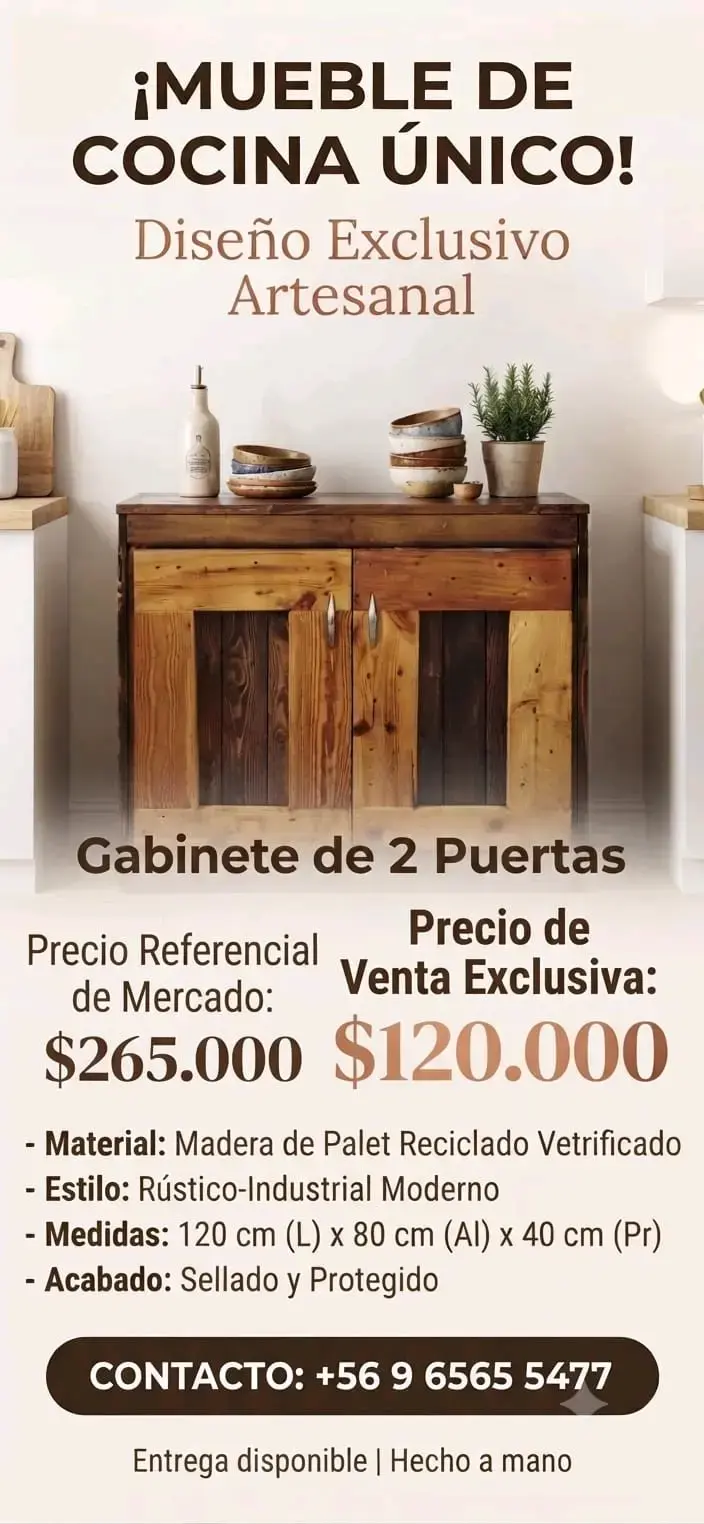 Gabinete de Cocina Rústico-Industrial de Madera Reciclada
