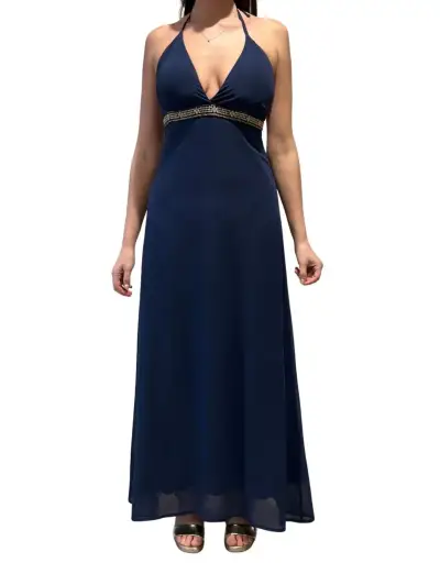 Vestido largo azul con detalle de pedrería - miniatura 1