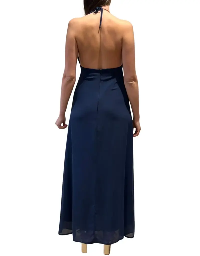 Vestido largo azul con detalle de pedrería - 2