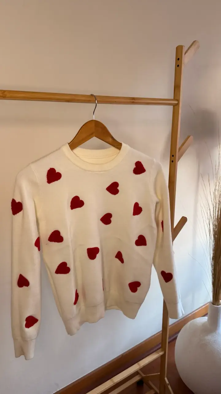 Suéter blanco con corazones rojos para mujer - 2