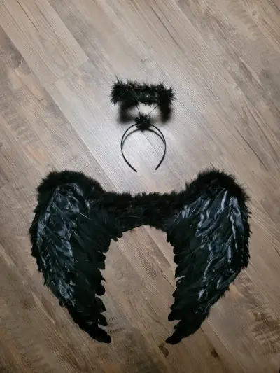 Disfraz de ángel negro con alas y aureola - miniatura 1