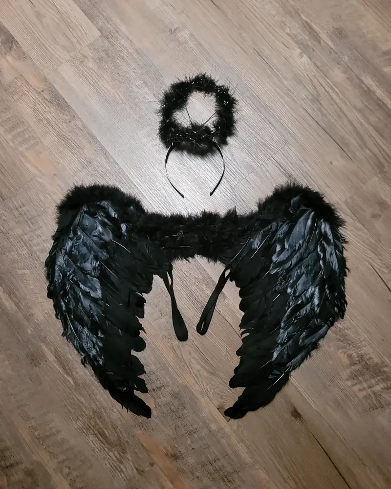 Disfraz de ángel negro con alas y aureola - 2