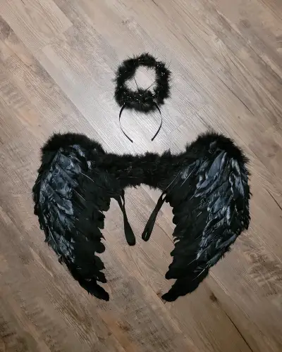 Disfraz de ángel negro con alas y aureola - miniatura 2
