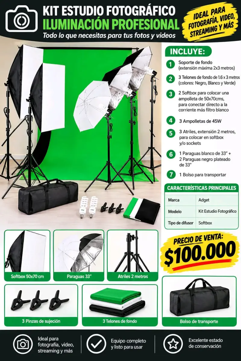 Kit de Iluminación Fotográfica Profesional Adget