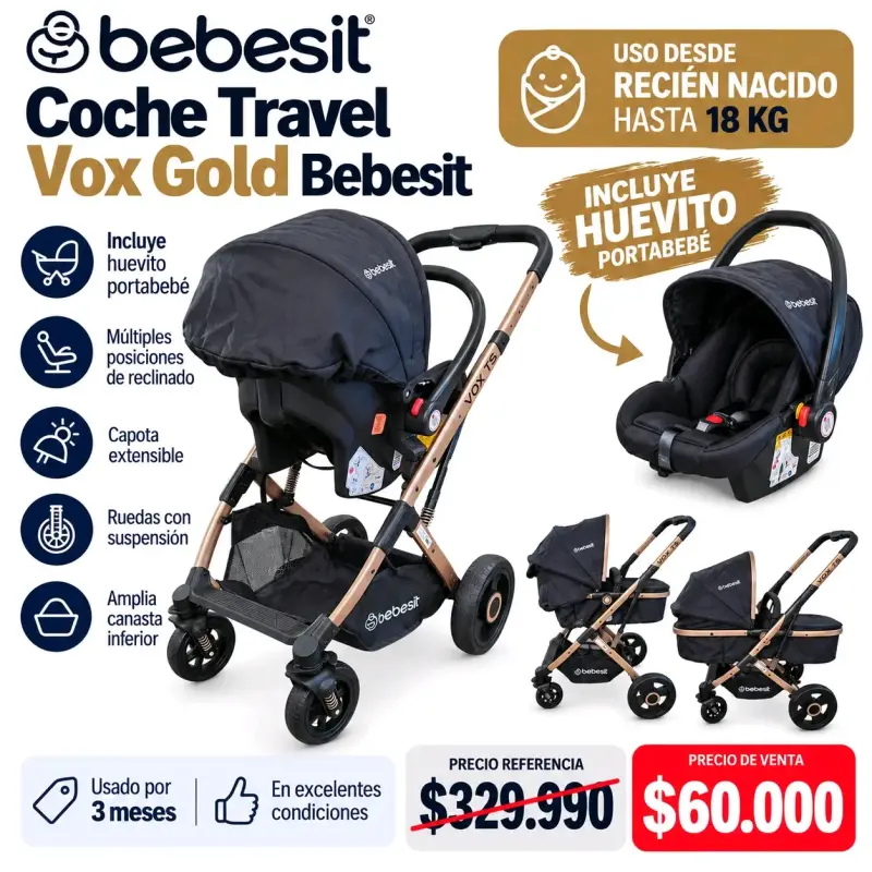 Coche Travel Bebesit Vox Gold con Huevito
