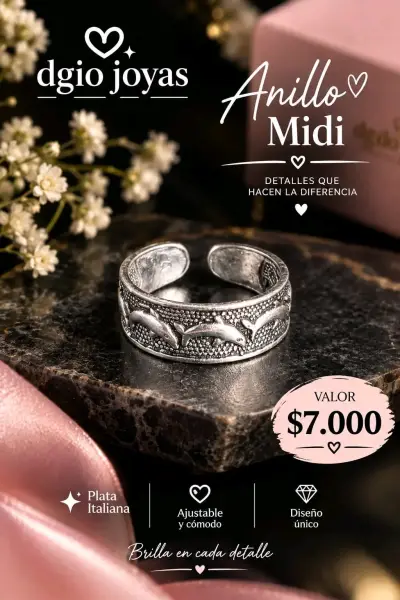 Anillo Midi de Plata Italiana Ajustable - miniatura 2