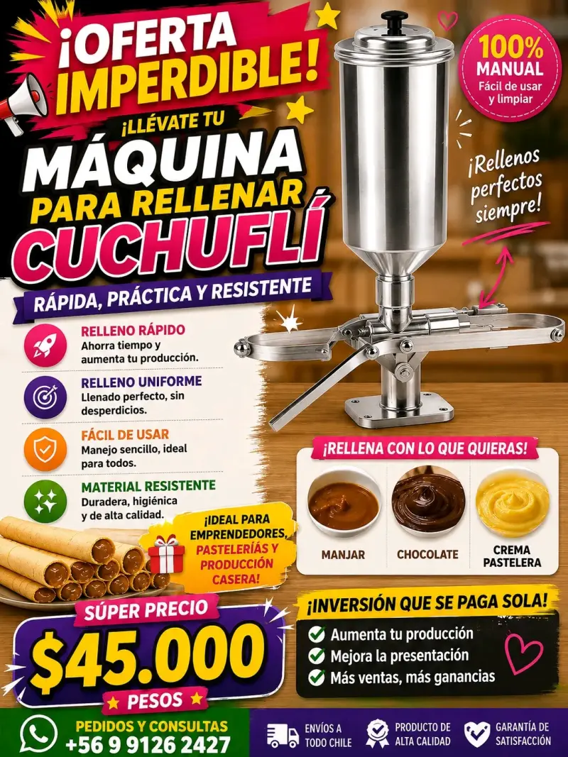 Máquina Manual para Rellenar Cuchuflí de Acero Inoxidable