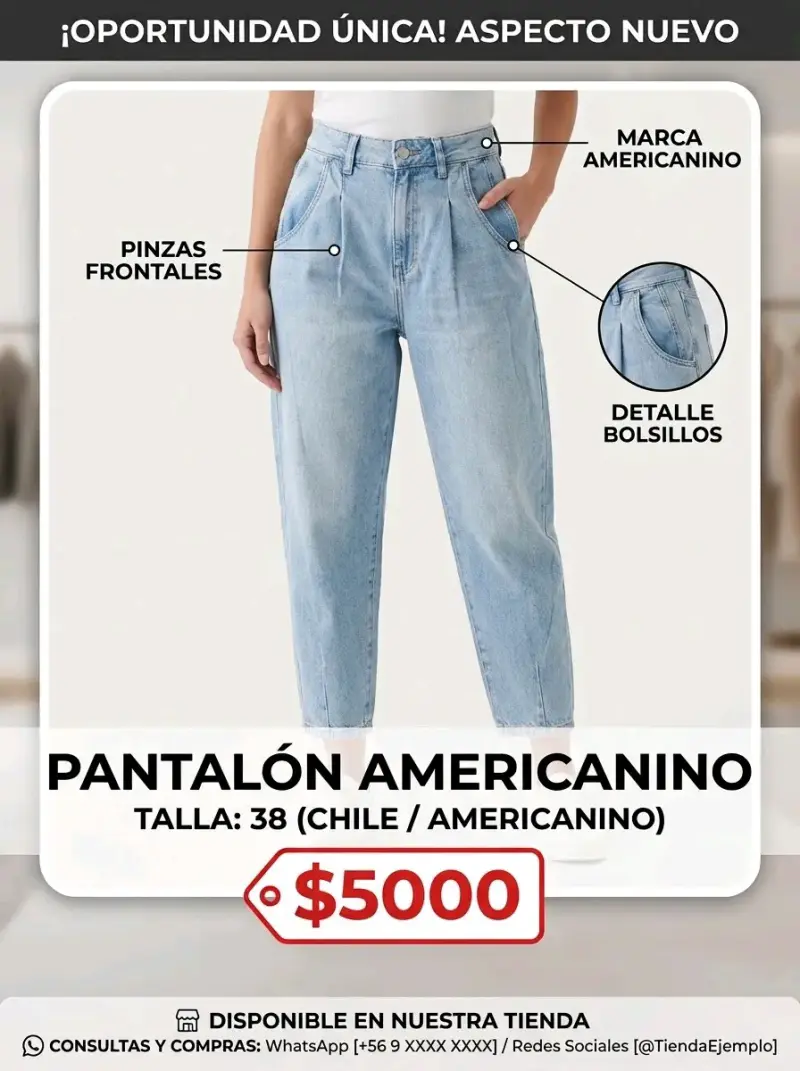 Pantalón Americano Talla 38 con Pinzas