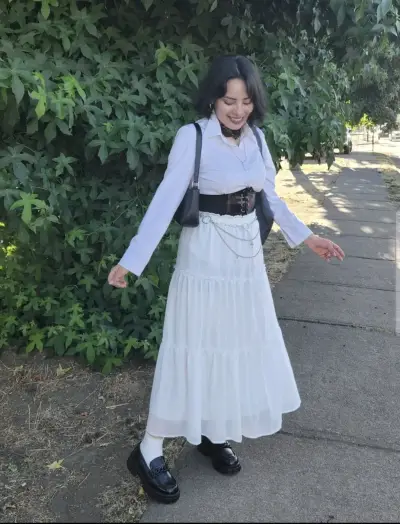 Falda larga blanca con diseño bohemio - miniatura 2