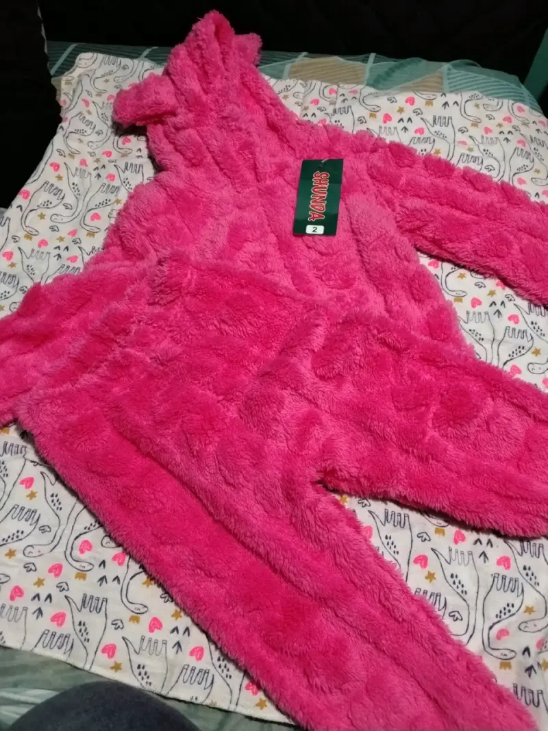 Pijama enterizo de felpa rosa para niña - 3