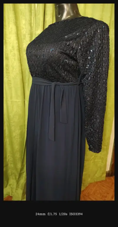 Vestido largo negro con lentejuelas elegante - miniatura 3