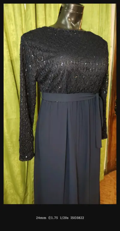 Vestido largo negro con lentejuelas elegante - miniatura 5