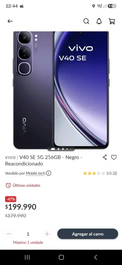 Smartphone Vivo V40 SE 5G 256GB Negro - miniatura 1