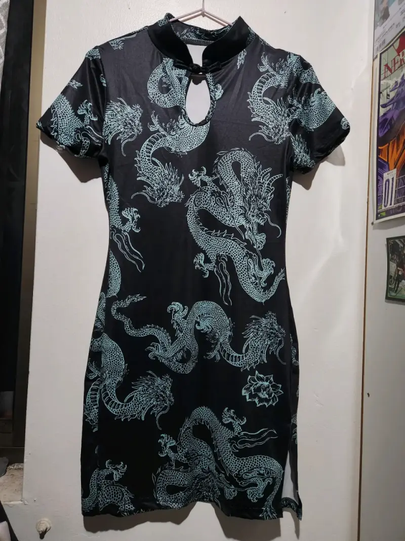 Vestido estilo oriental con estampado de dragones - 2