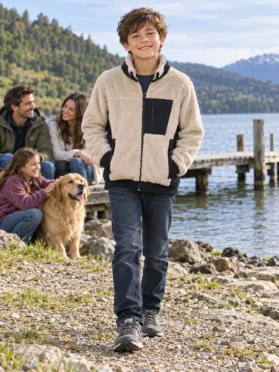 Chaqueta polar beige y negra para niño - miniatura 1