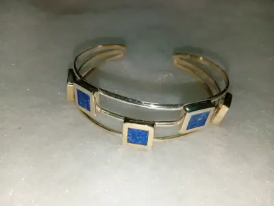 Brazalete de plata con lapislázuli - miniatura 1