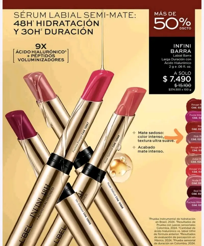 Labial Semi-Mate Larga Duración L'BEL pink Rose