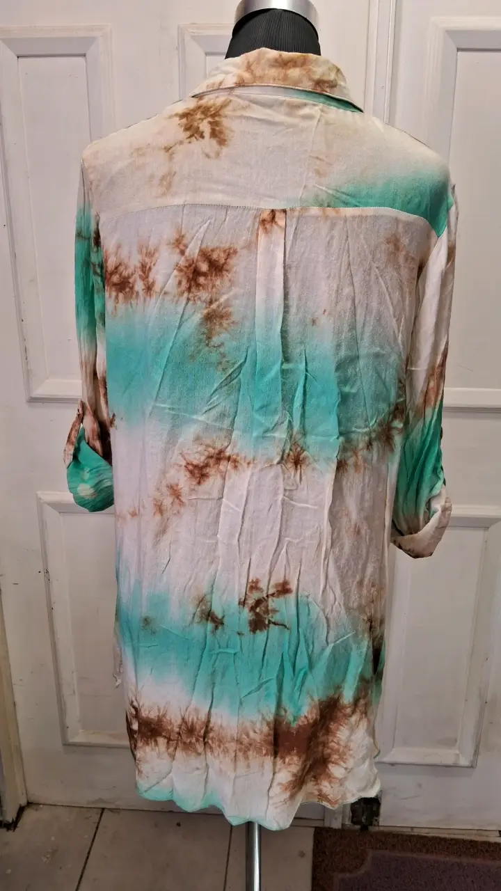 Blusa larga tie-dye verde y marrón - 3