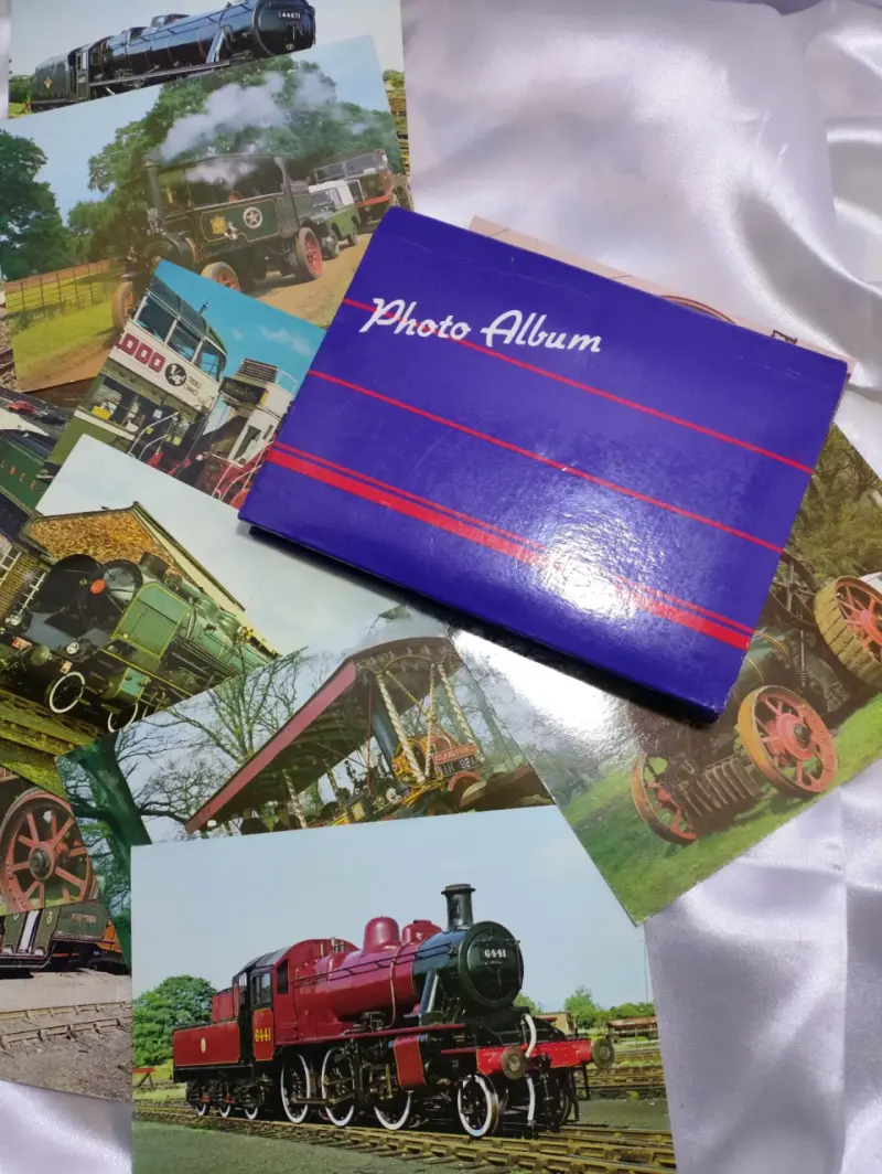 Álbum de fotos con postales de trenes antiguos - 1