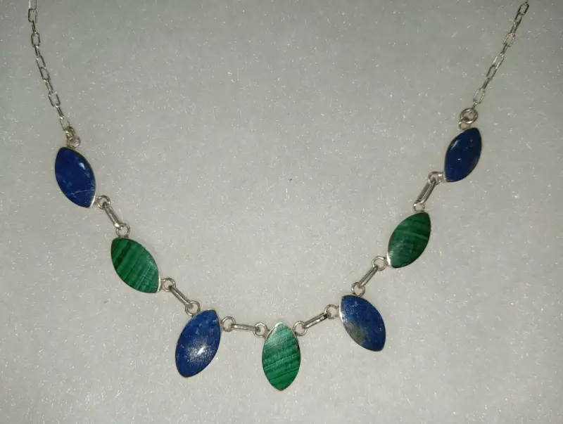 Collar de plata con piedras lapislázuli y malaquit - 2