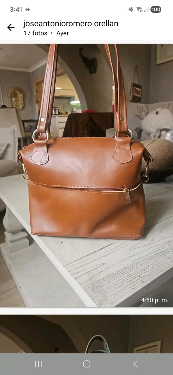 Bolso de cuero marrón con cierre frontal