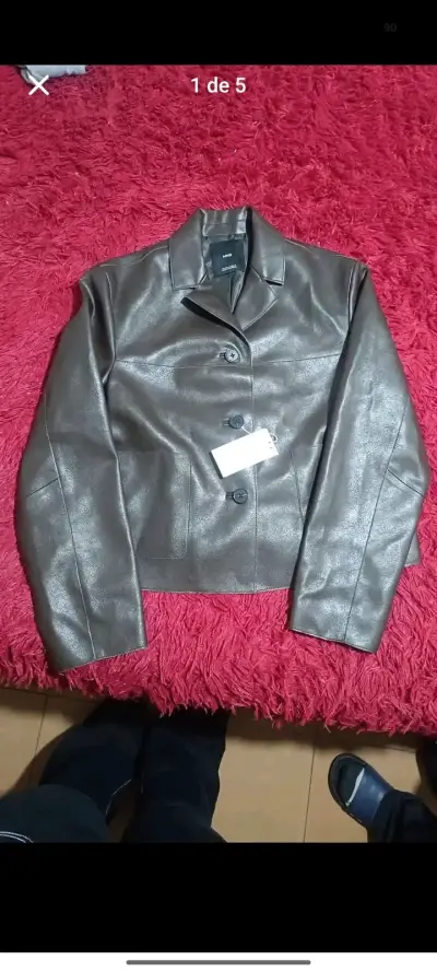 Chaqueta de cuero sintético marrón MNG para mujer - miniatura 1