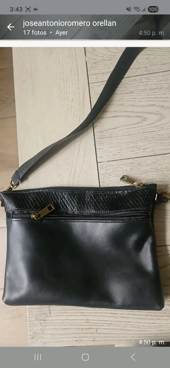 Cartera negra de cuero con cierre dorado - 2