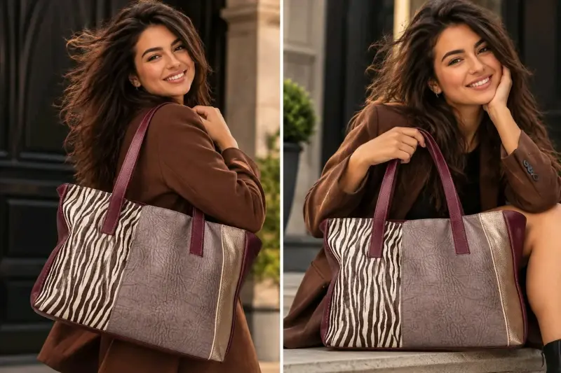 Bolso de mano con diseño animal print y texturas - 2