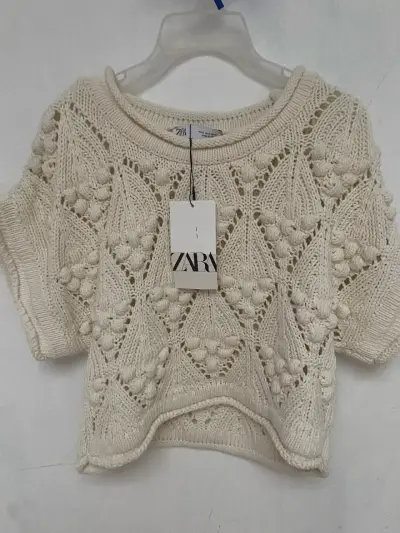 Suéter tejido beige Zara para mujer - miniatura 1