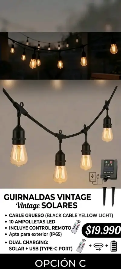 Guirnaldas solares vintage con control remoto - miniatura 1