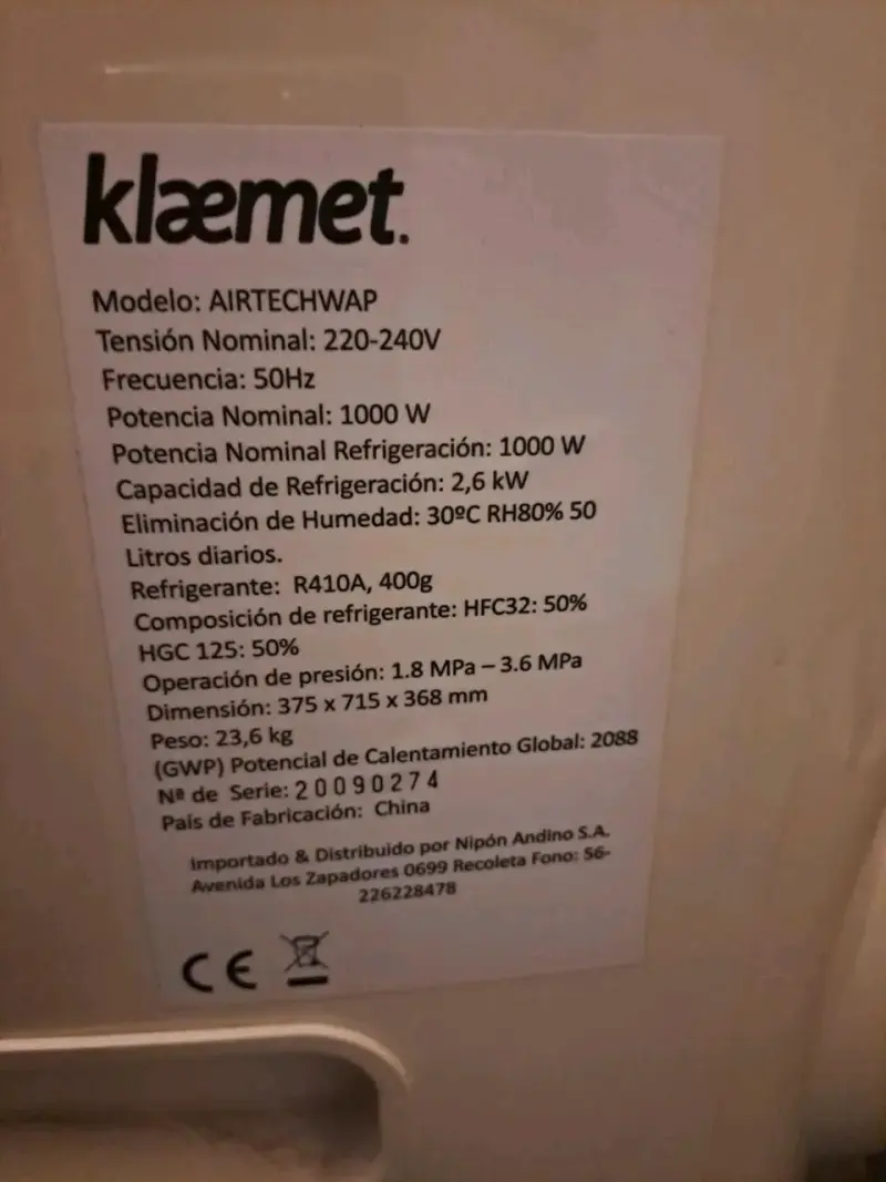 Aire acondicionado portátil Klaemet Airtechwap 1000W - 4