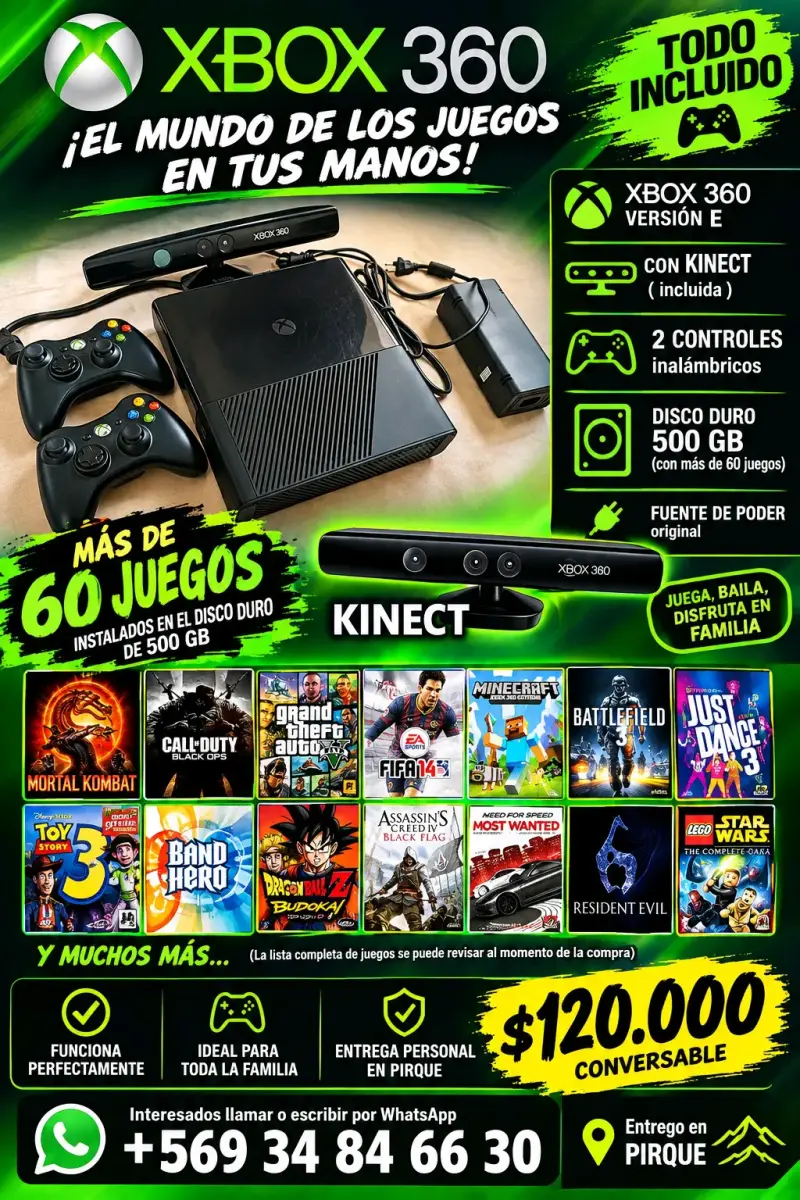 Consola Xbox 360 con Kinect y 2 controles - 3
